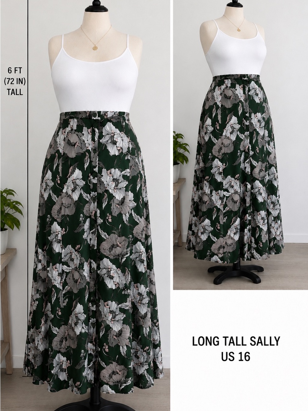 Long Tall Sally Floral Button Front Maxi Skirt US 16 Tall